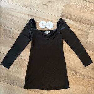 Princess Polly Sleek Black Satin Dress